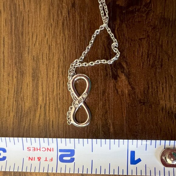 Infinity necklace sterling silver 18 inch chain with 3 round diamond accents 925 - Picture 8 of 13